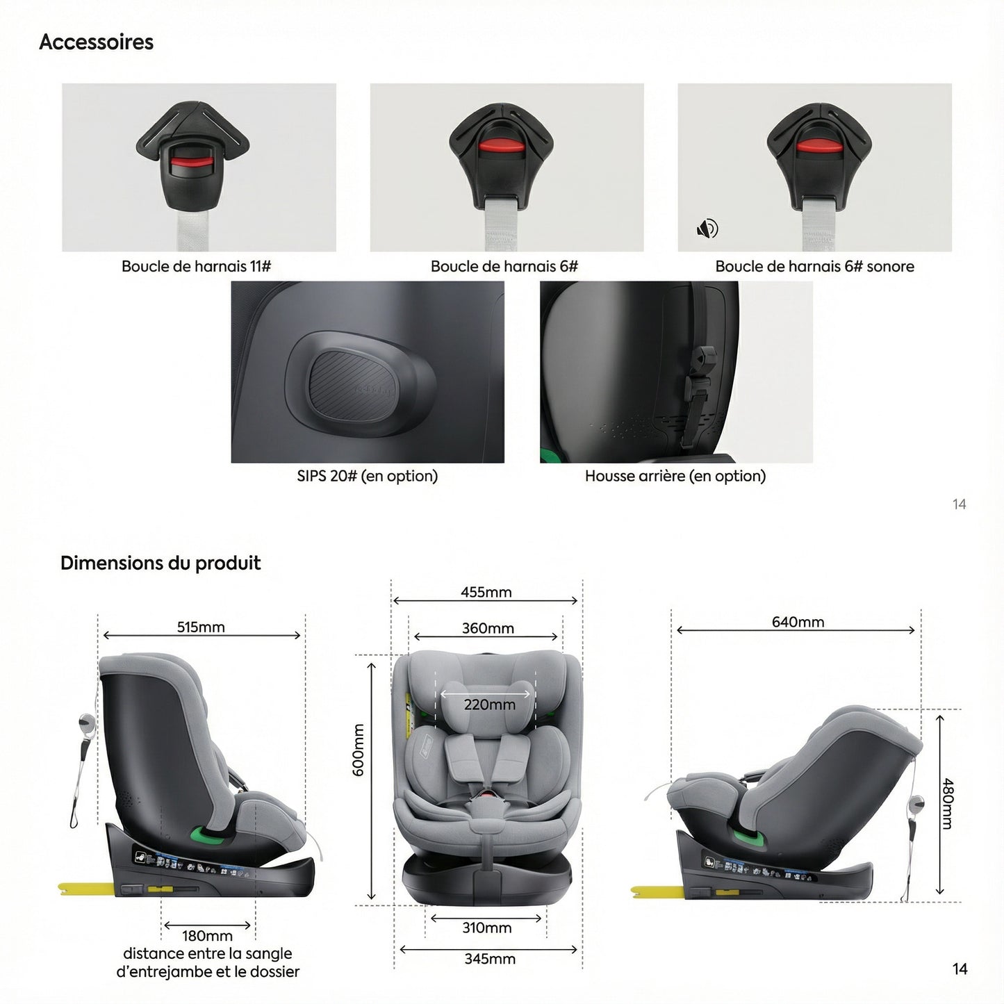 Accessoires Dimensions Siege Auto Gris