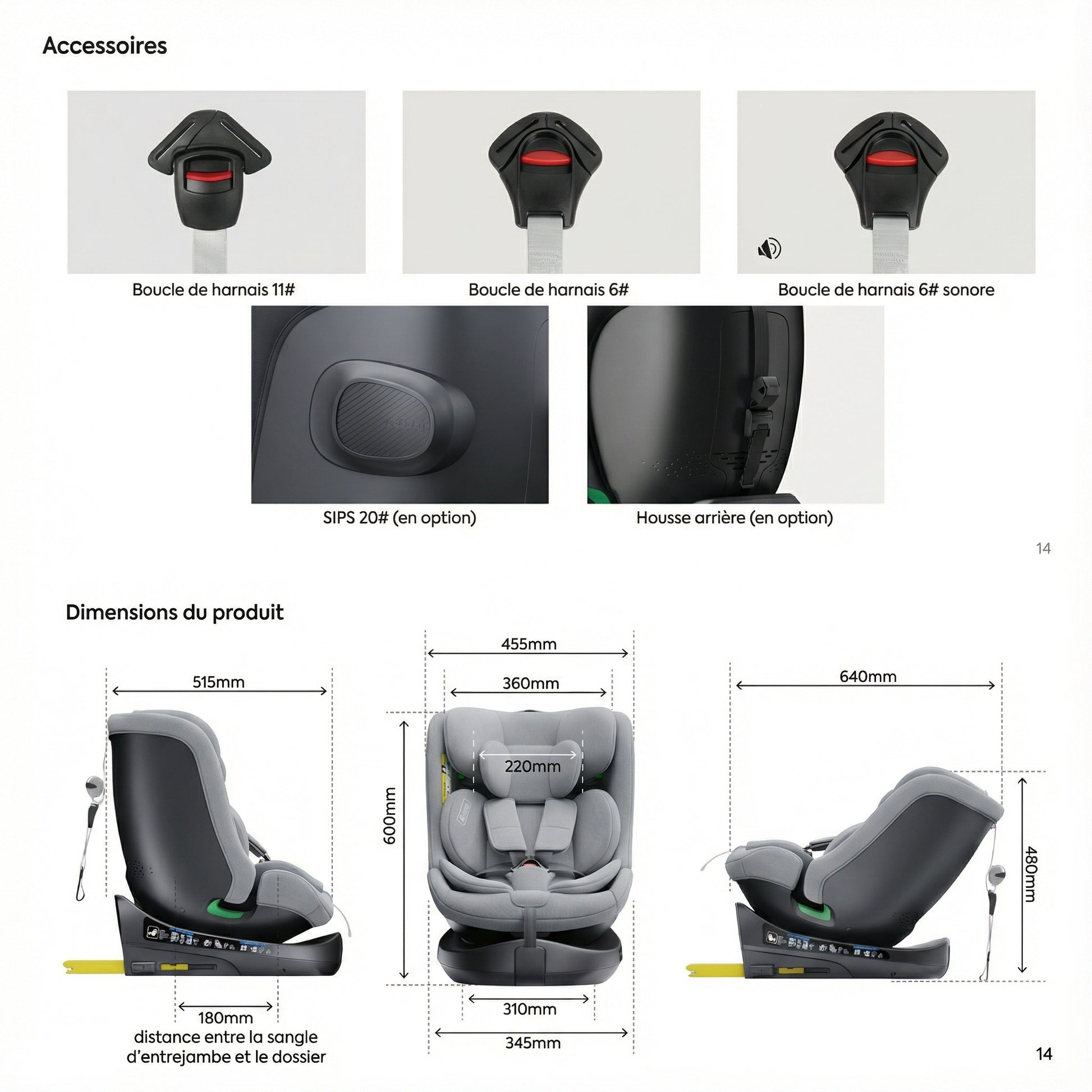 Accessoires Dimensions Siege Auto Gris