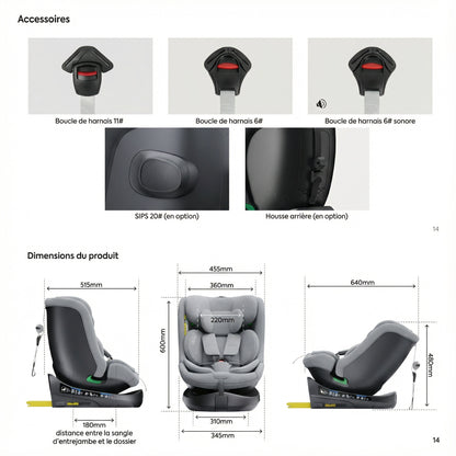 Accessoires Dimensions Siege Auto Gris