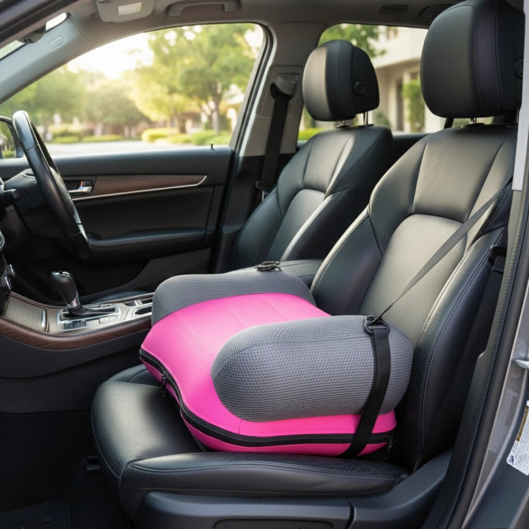 Rehausseur Chaise Gonflable Rose Dans Une Voiture 